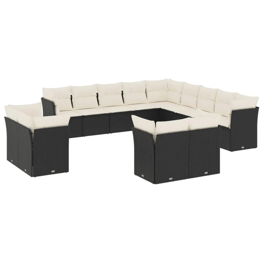 vidaXL 13-tlg Garten-Sofagarnitur aus Polyrattan mit Kissen in Schwarz - Bild 2