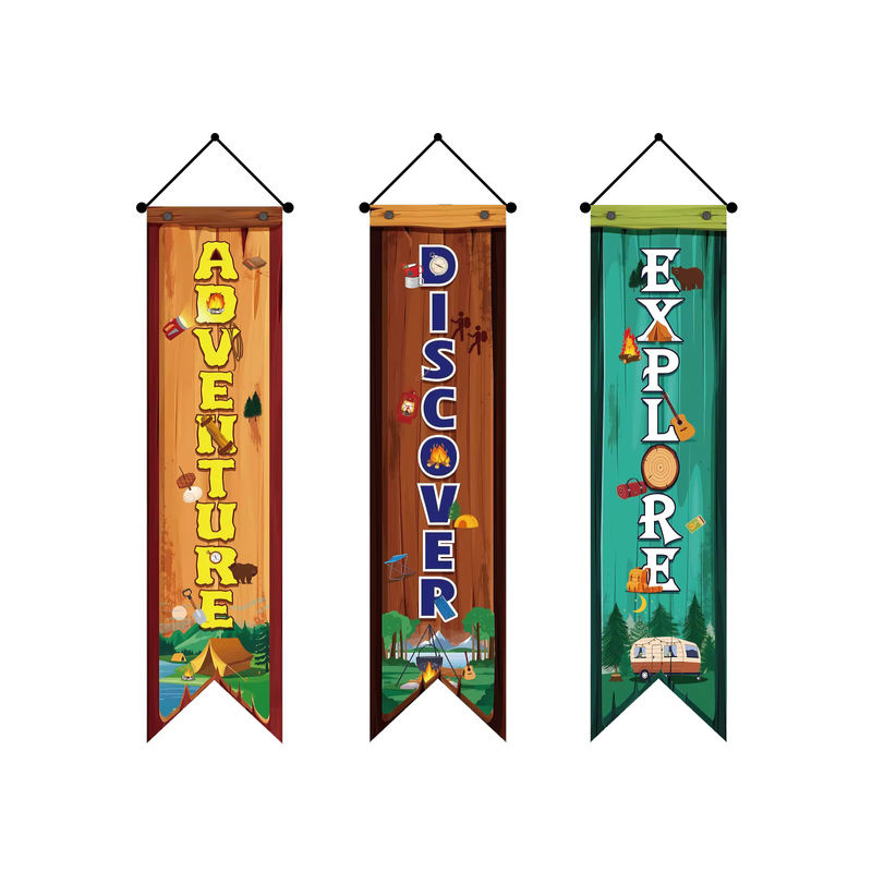 3er-Set Camping Party Banner mit Motivationswörtern und Willkommen-Schriftzug, mehrfarbig, rustikaler Textil-Wimpel für deine Wohnmobil-Dekoration - Bild 7