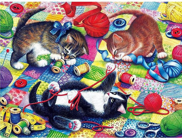 FIYO 5D DIY Diamond Painting Set Katze spielt mit runden Strasssteinen, Multicolour, Breite: 30 cm, Höhe: 20 cm - Bild 1
