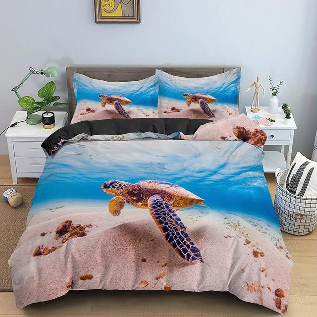 3D Meeresschildkröten Bettwäsche Set von Your Warm Home, Blau, Polyester, 3-teilig, B/H: 180 x 210 cm - Bild 1
