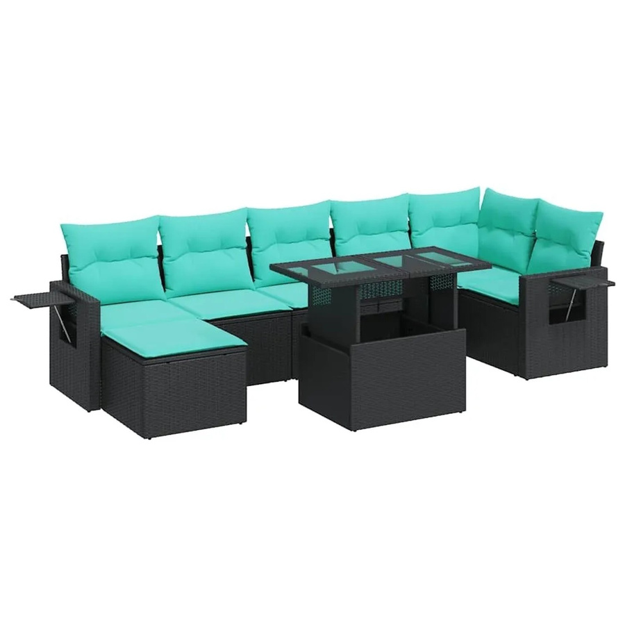 vidaXL 8-tlg Garten-Sofagarnitur aus Poly-Rattan in Schwarz mit Kissen und pulverbeschichtetem Stahlgestell - Bild 2