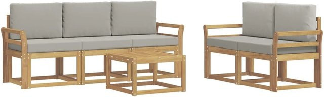 vidaXL Outdoor-Sofagarnitur 6-teilig aus Akazienholz in Weiß und Hellgrau mit Polsterkissen B/T/H: 59 x 59 x 37 cm - Bild 1