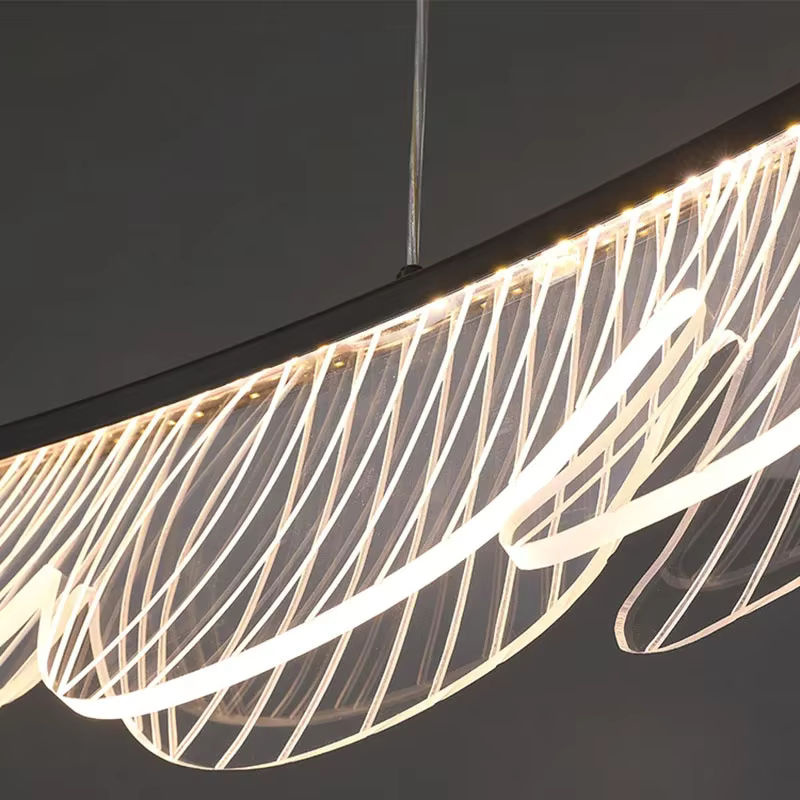 JIANKEXING LED Pendelleuchte in Feder-Optik, moderner Kunst-Kronleuchter aus Acryl und Metall in Weiß mit Gold/Messing, ideal für Wohnzimmer, Restaurant oder Hotel Lobby - Bild 4
