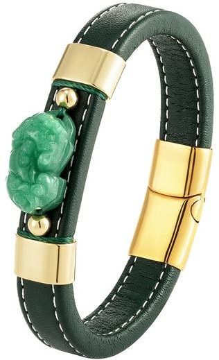 Wucifang Jewelry Armband, Dongling Jade Pixiu, 316l Edelstahl, Lederband, Schwarz, Herren, 23cm - Bild 1