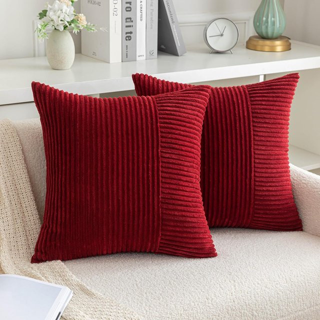 2er-Set inyahome Cord-Kissenbezüge im Weihnachts-Design, Patchwork-Stil in Rot und Grün, gestreift und klassisch - Bild 1