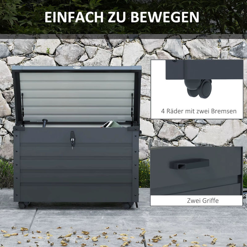 Outsunny Gartenbox aus verzinktem Stahl mit Rollen und Schloss, Dunkelgrau, B/T/H: 100 x 62 x 65 cm - Bild 4