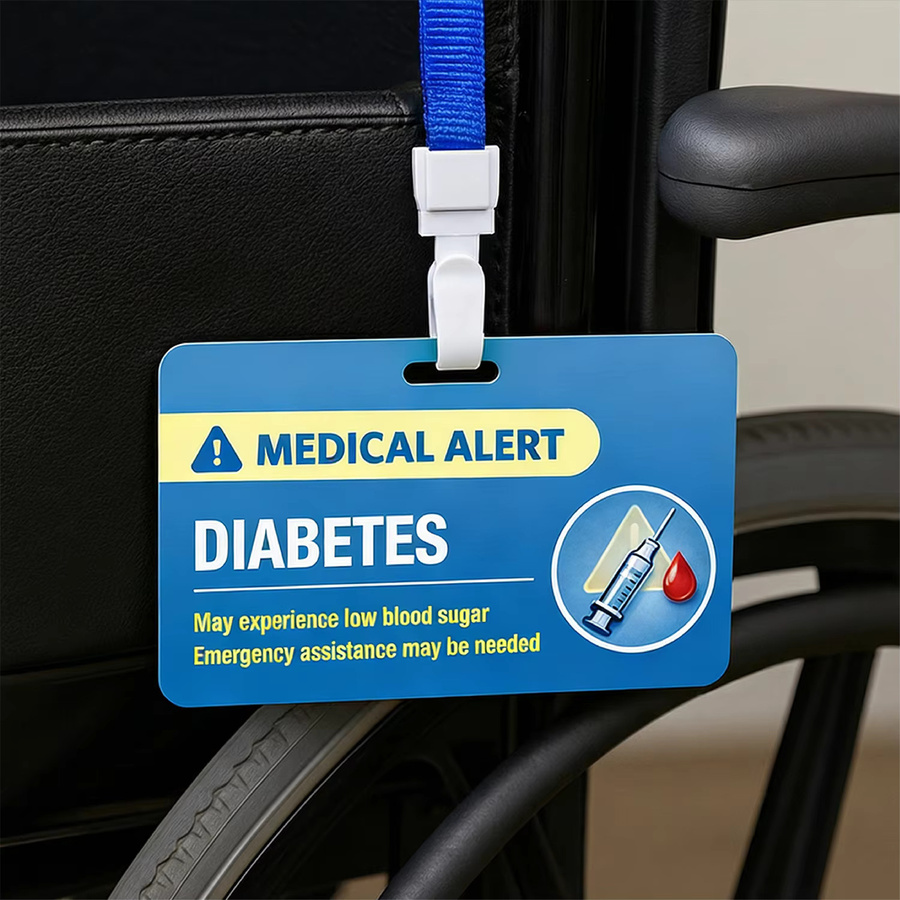 Medizinische Notfallkarte für Diabetes mit Umhängeband, wasserdichte ID-Karte aus Kunststoff, Blau, Unisex - Bild 3