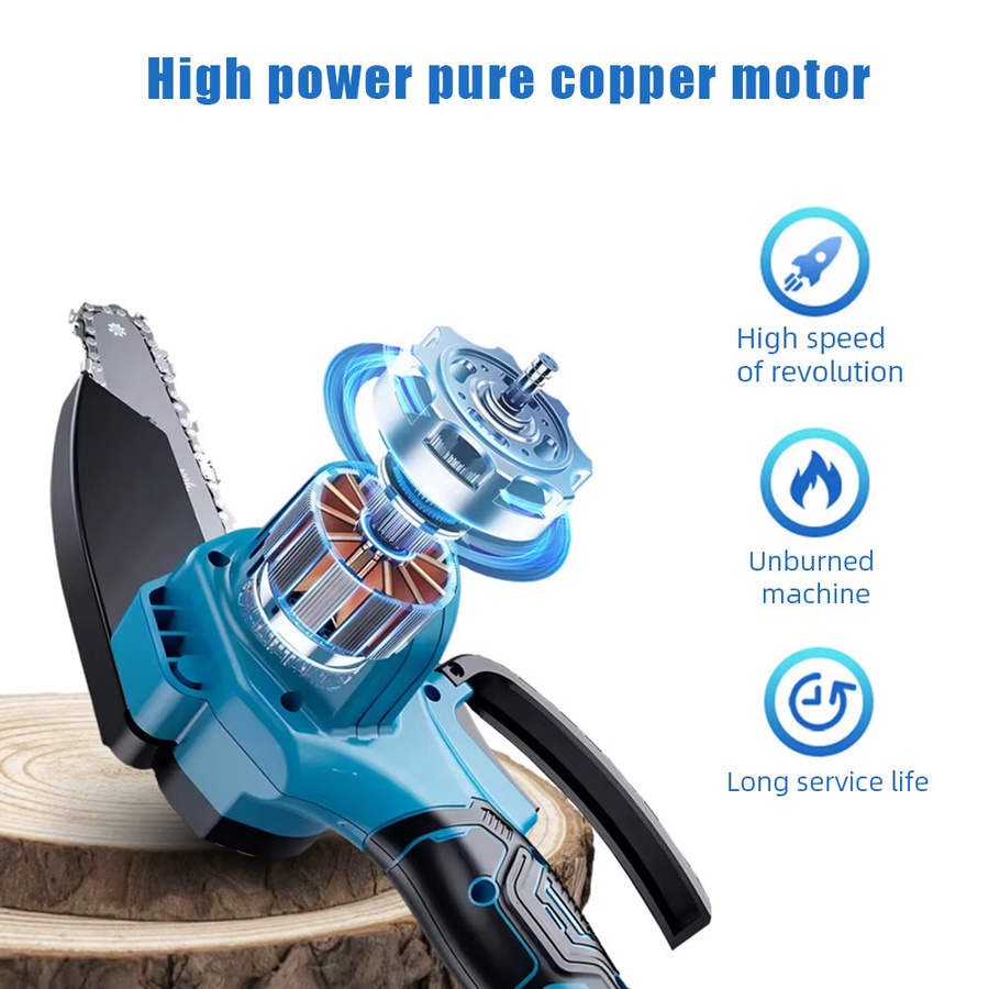 OWJHE Mini-Elektrokettensäge für Makita 18V Akku, tragbare Handkettensäge mit Holzsägeblatt in Blau - Bild 2