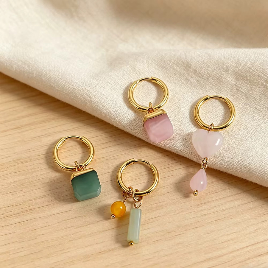 amofa Tropfenohrringe, Achat, Kristall, Perle, Gold, Damen - Bild 2