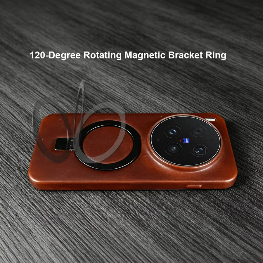 Magnetische Lederhülle für Vivo X300 Pro Ultra X200 FE S30 Pro mini X300S X200S X100S Pro mit Halterungsring in Braun - Bild 3