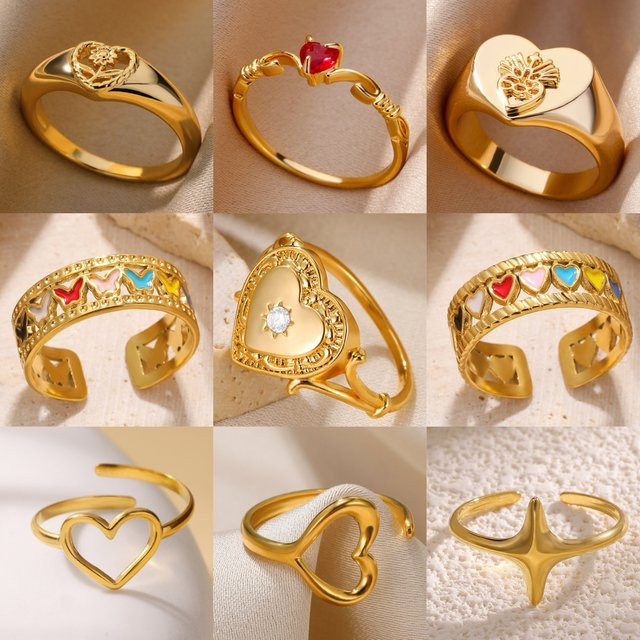 HPTOTMG Ring, Edelstahl, 18 Karat vergoldet, Zirkonia, Damen, Vintage - Bild 1