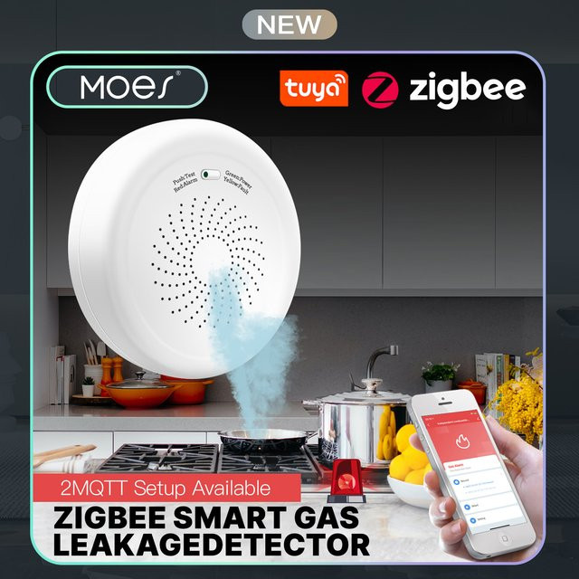 Moes Intelligenter Gasleckdetektor ZigBee Tuya Alarmsensor für brennbare Gase in Weiß mit Smart Life App-Fernbedienung - Bild 1