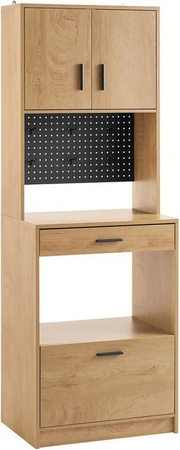 SoBuy Mikrowellenschrank FSB98-N im Retro-Stil mit Pegboard und Küchentrolley, Farbe Natur Braun, B/T/H: 60 x 40 x 170 cm