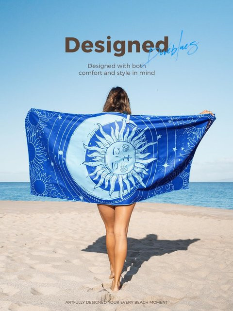 Diveblues Mikrofaser-Strandtuch in Blau, schnell trocknend und sandfreies Handtuch für Yoga, Fitness und Sport - Bild 1
