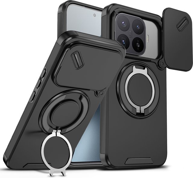 Magnetring-Panzerhülle mit Kameraschutz und MagSafe für Xiaomi 17T und Xiaomi 17T Pro in Schwarz und Lila - Bild 1