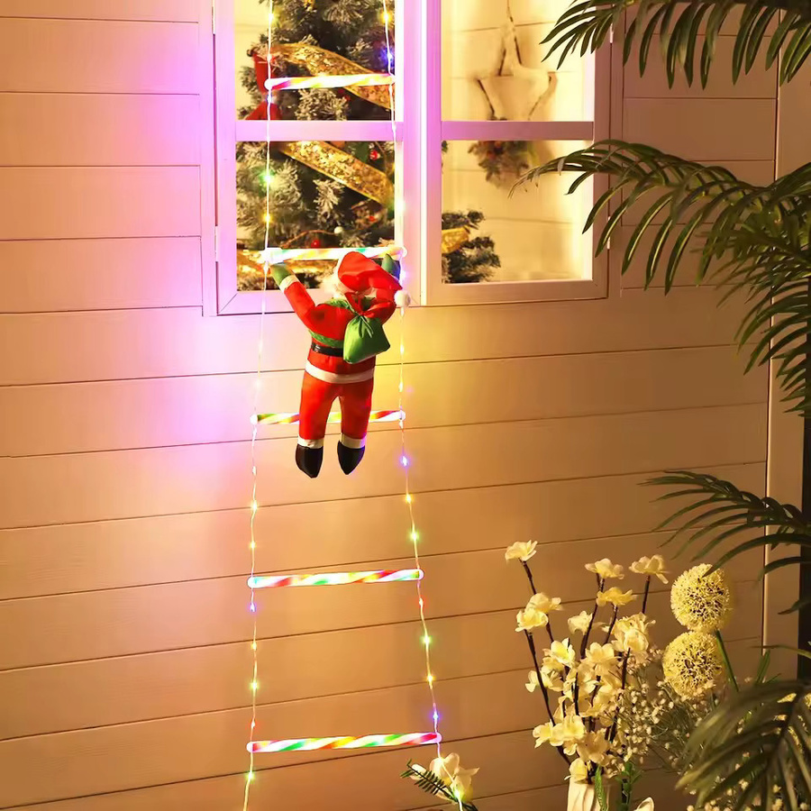 LED-Vorhanglichter mit Kletter-Weihnachtsmann in Multicolor und Weiß für die Weihnachtsdekoration im Außenbereich - Bild 4