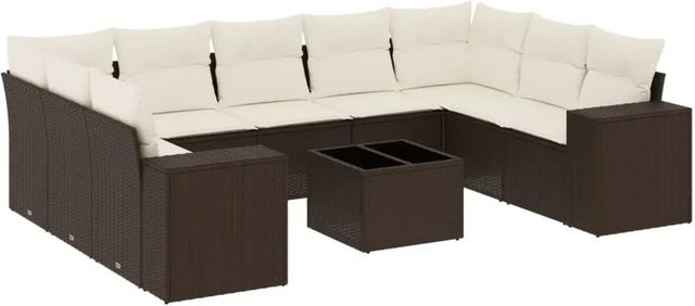 vidaXL 10-teilige Garten-Sofagarnitur aus Poly-Rattan mit Kissen in Braun - Bild 1