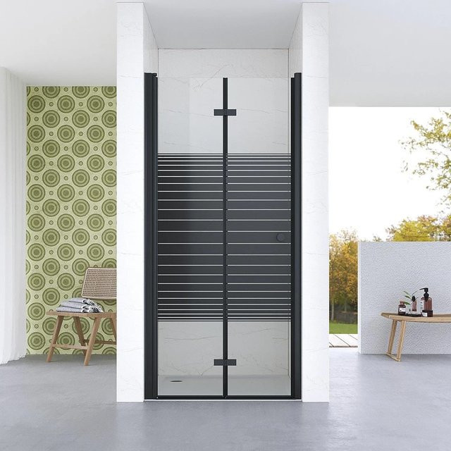 Aquabatos Duschabtrennung als Falttür und Pendeltür aus Glas in Schwarz und Transparent, Breite: 75 cm, Höhe: 187 cm - Bild 1