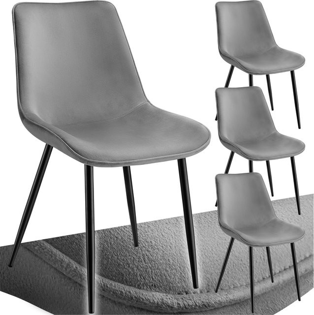 tectake Set Monroe Stühle, 4er Set, gepolstert in Samtoptik, Grau, Stahlbeine, B: 48 cm, T: 59 cm, H: 82,5 cm - Bild 1