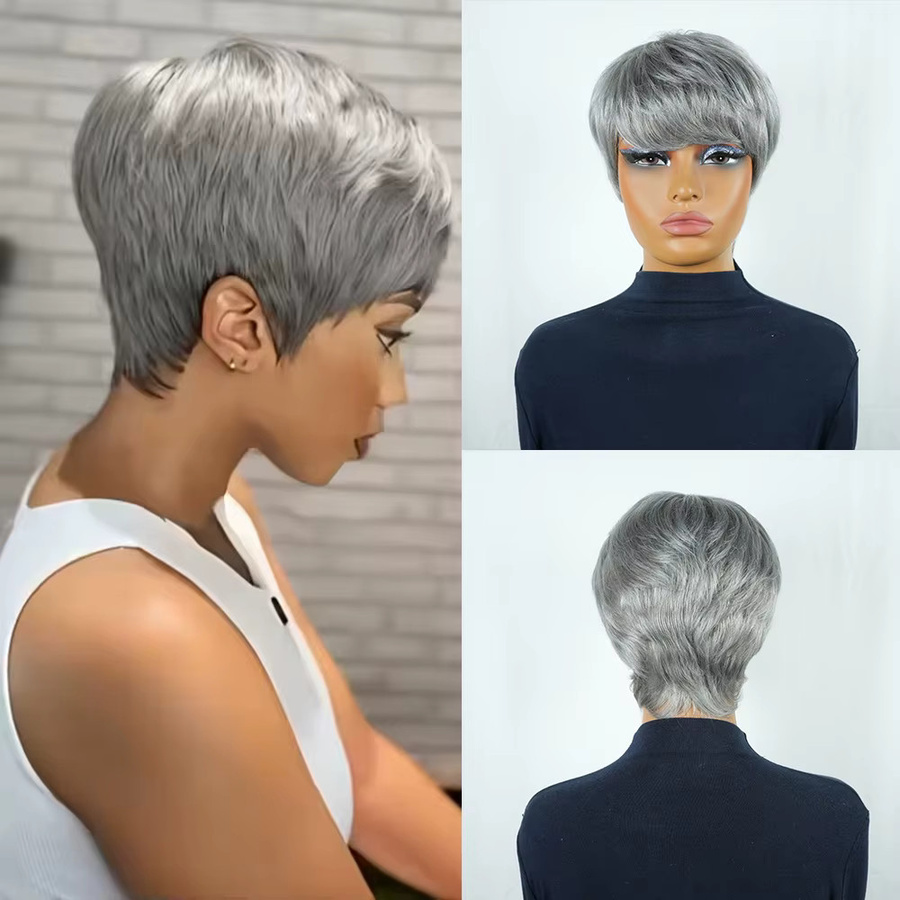 OYM HAIR Pixie-Perücke, Fingerwellen, Grau, Damen - Bild 5