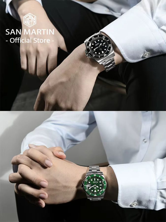 San Martin Taucheruhr, Automatik, Edelstahl, 40 mm, Herren, Schwarz - Bild 2