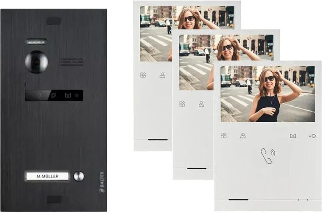 Balter Evo Quick Video Türsprechanlage für 1 Familienhaus mit 3x 4,3 Zoll Monitoren in Schwarz und Weiß aus Aluminium mit 2-Draht Bus System - Bild 1