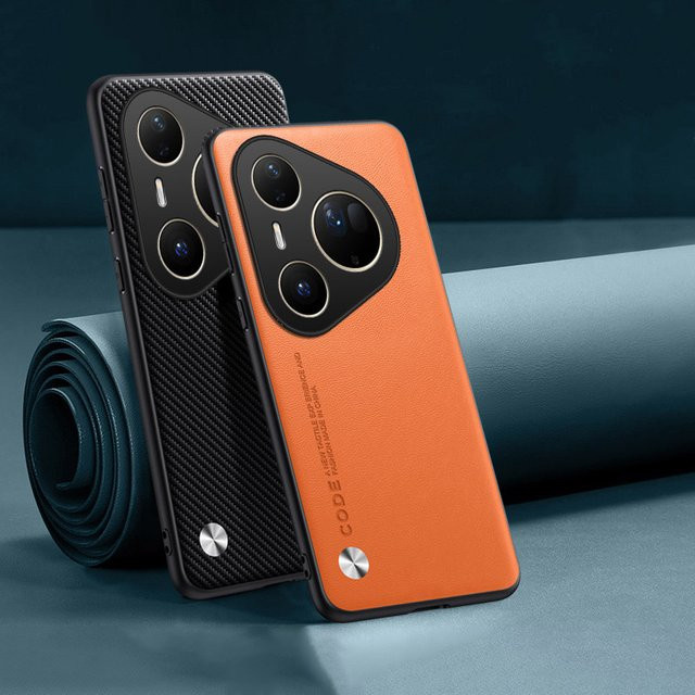 LYYDFUMAN Schutzhülle aus PU-Leder und Silikon für Huawei Pura, P60, P50, P40, P30, Nova Pro in Orange, stoßfestes Case - Bild 1