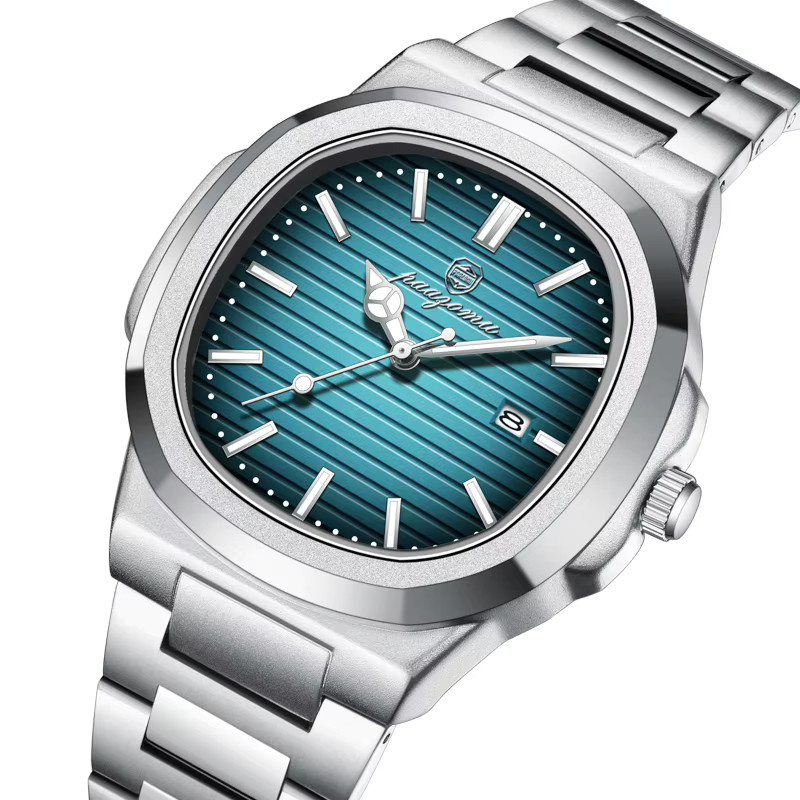 PAAZOMU Armbanduhr, Quarz, Edelstahl, Eckig, Datum, Wochentag, Herren - Bild 3