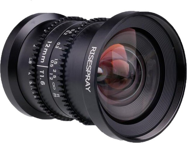 Rises Pray 12mm Mini-Cine-Linse mit manuellem Fokus und Blende f/1.6 für Panasonic Micro Four Thirds MFT, Schwarz - Bild 1