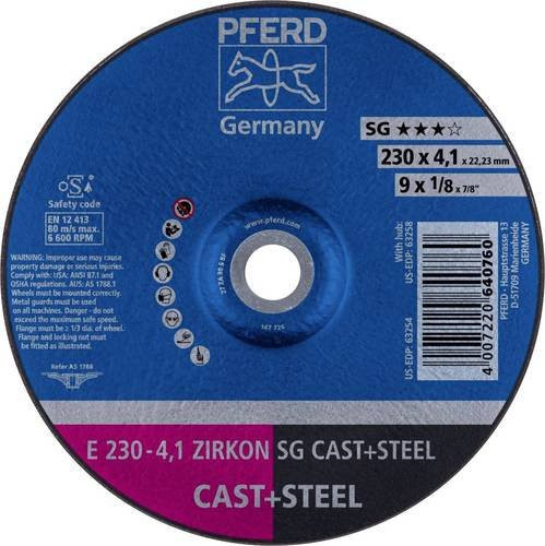 PFERD Schruppscheibe ZIRKON SG CAST+STEEL für Guss und Stahl, Durchmesser: 230 mm, Bohrungs-Ø: 22,23 mm, Grau/Blau - Bild 1