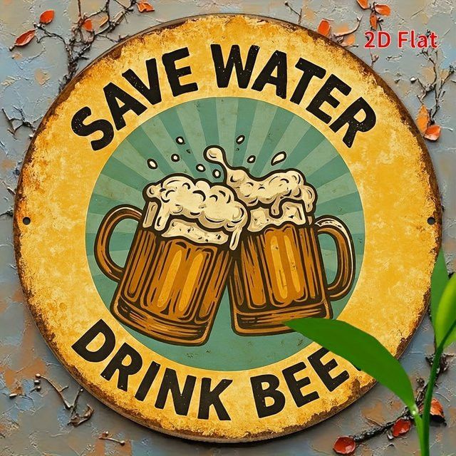 Potdemiel Vintage-Retro Metallposter Save Water Drink Beer mit Bierkrug-Grafik in Gelb und Braun - Bild 1