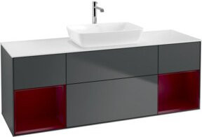 V&B Waschtischunterschrank Finion mit Wandbeleuchtung, Breite: 160 cm, Farbe: Mattblau lackiert - Bild 1