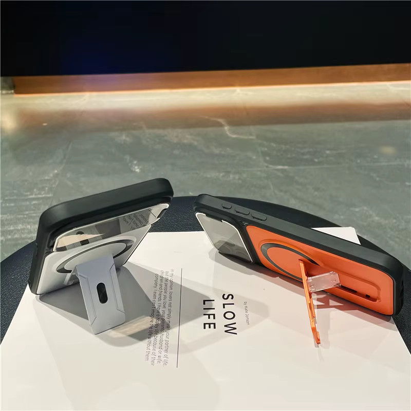 LYYDFUMAN Magnetische Schutzhülle mit Spiegelständer für iPhone (MagSafe kompatibel) in Orange - Bild 2