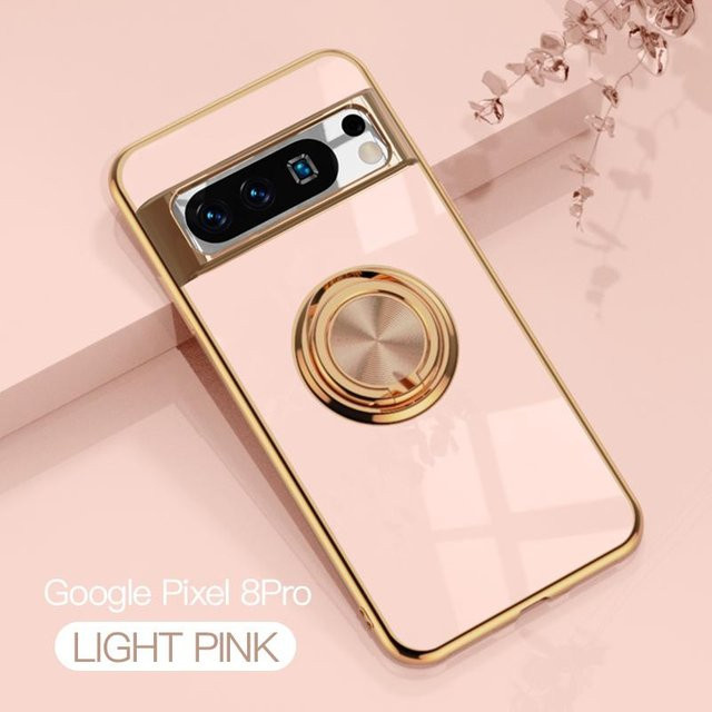 Stoßfeste Plating-Handyhülle mit flexiblem Ringhalter für Google Pixel 9 Pro XL, 9, 8, 7 und 6 in den Farben Lila, Rot oder Pink - Bild 1