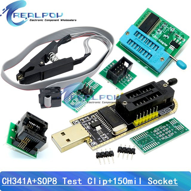 REALPOY CH341A USB Programmierer Set mit SOIC8 Adapter, SOP8 Clip und 1,8V Adapter für EEPROM Flash BIOS - Bild 1