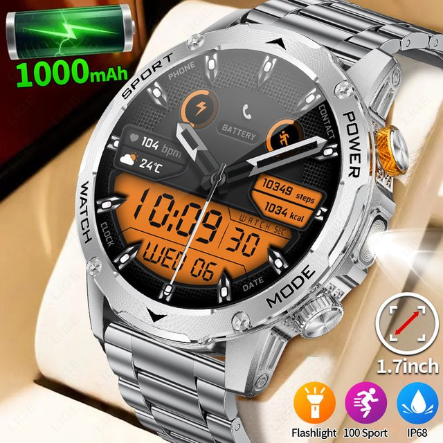 LIGE Smartwatch, Herren, Schwarz, Wasserdicht, Herzfrequenz, Bluetooth - Bild 1