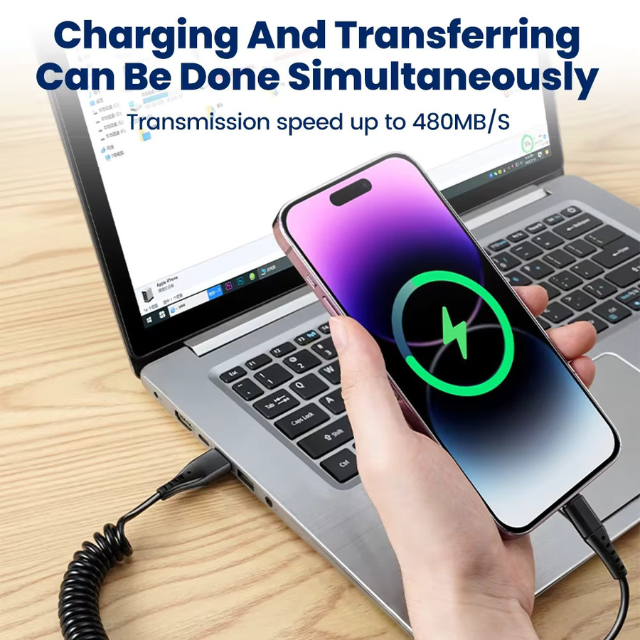 NNBILI Einziehbares Schnellladekabel 120W 6A für iPhone 16, Huawei und Xiaomi, kompatibel mit USB-C und Micro-USB - Bild 3