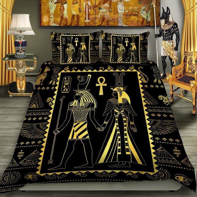Bettwäsche Set Anubis Altes Ägypten von JMG Household Supplies in Schwarz, Design: Ägyptische Symbole und Pharao, Material: Mikrofaser, B/H: 135 x 200 cm - Bild 1