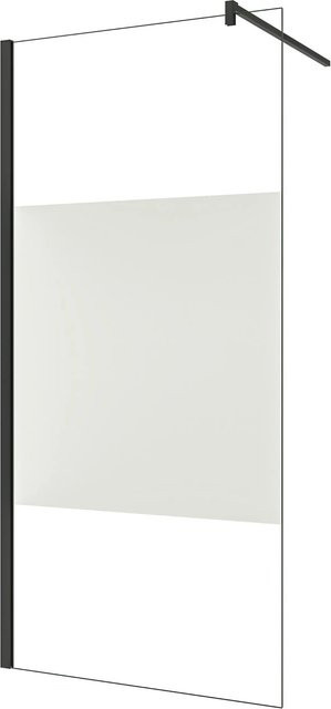 AICA Walk-in Duschwand F132 aus Nano ESG-Glas mit Milchglasstreifen und Stabilisator, Schwarzrahmen, B: 140 cm, H: 200 cm - Bild 1