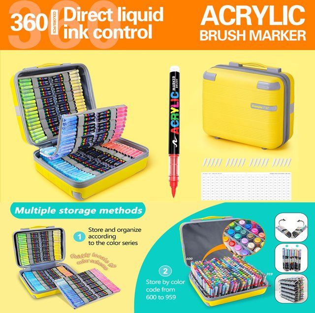 Acrylmarker Set mit Pinselspitze und flüssiger Tinte für DIY-Kunstprojekte auf Leinwand und Steinen, Mehrfarbig - Bild 1