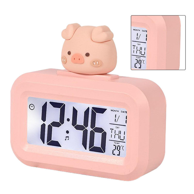 Tooarts Digitale LED Desktop Wecker mit Cartoon-Design, Temperaturanzeige, Datum und Beleuchtung, Rosa - Bild 5