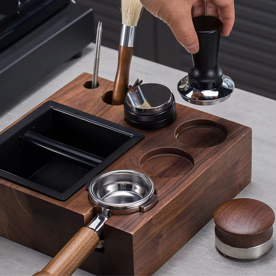 EDLEXKAFFEE Kaffee Tamper Station aus Holz in Braun mit Knock Box und Portafilter Halter für 51mm, 54mm und 58mm - Bild 5