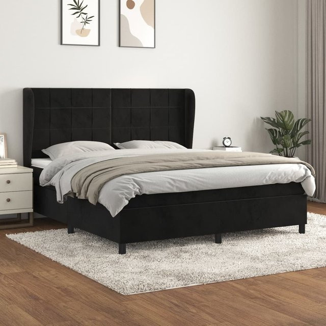 vidaXL Boxspringbett mit Matratze Schwarz Samt B/T/H: 160 x 200 cm - Bild 3