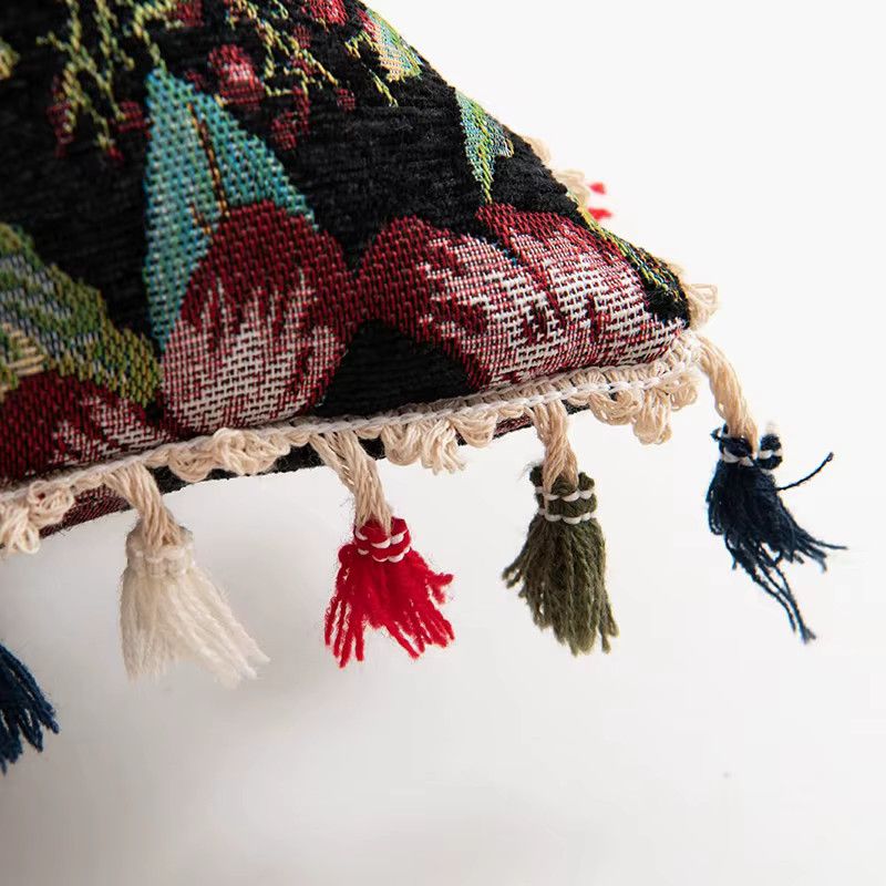 Inyahome Wurfkissenbezug im marokkanischen Stil mit Blumenakzent und getufteter Dekoration in Boho Black Multicolor - Bild 4