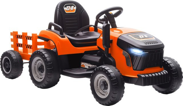 AIYAPLAY Elektrischer Kinder Traktor mit Anhänger, Fernbedienung, Orange, 3-8 Jahre