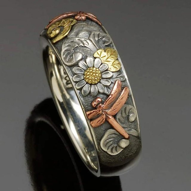 Spriboom Ring, Silber und Roségold, Libellen-Sonnenblumen, Damen - Bild 1