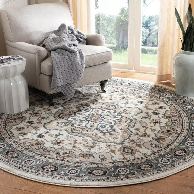 Runder Teppich WTEMPO in Oriental-Design, mehrfarbig, verschleißfest und rutschfest, Durchmesser: 140 cm - Bild 1