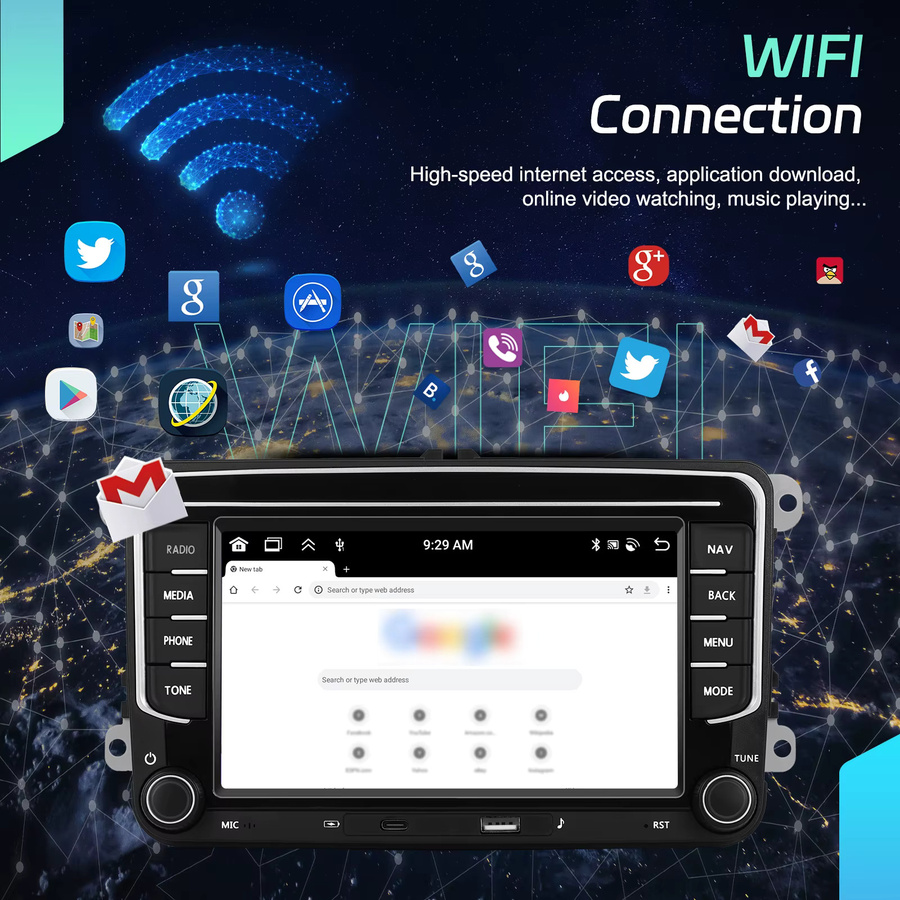 Podofo 7 Zoll Multimedia-Autoradio mit 6 GB RAM und 128 GB Speicher für VW Passat Golf Polo Bora, Android Auto, Apple CarPlay, WiFi, Bluetooth und DSP Sound, Schwarz - Bild 4