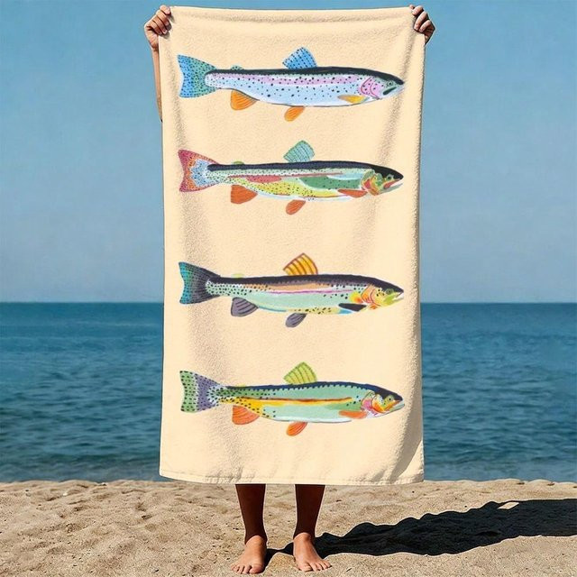 JMG Household Supplies Strandtuch aus Polyester mit buntem Forellenmuster, schnelltrocknend und saugfähig, B/B: 120 x 180 cm - Bild 1