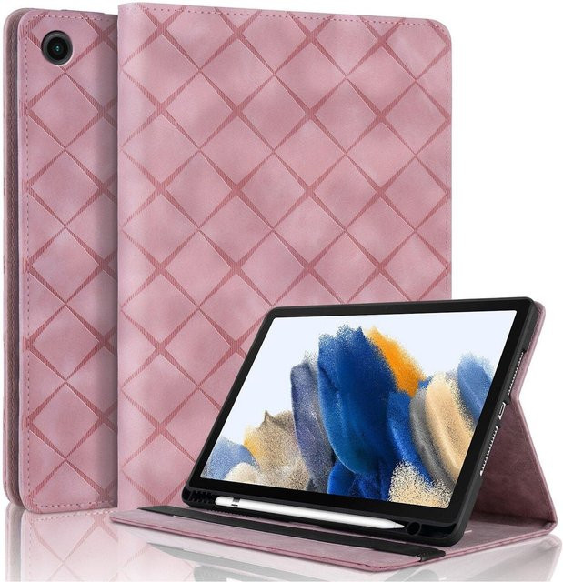 Samsung Galaxy Tab A9 Plus Kunstleder Hülle mit Rhombus Muster in Rosa - Bild 1